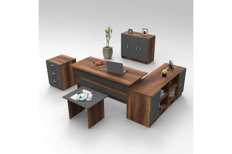 Möbelset Kontor Atenguilo - Teak/Antracit - M�öbelset för kontor