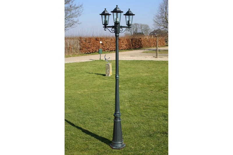Trädgårdslampa 3 armar 215 cm mörkgrön/svart aluminium - Grön - Stolplykta & grindlykta