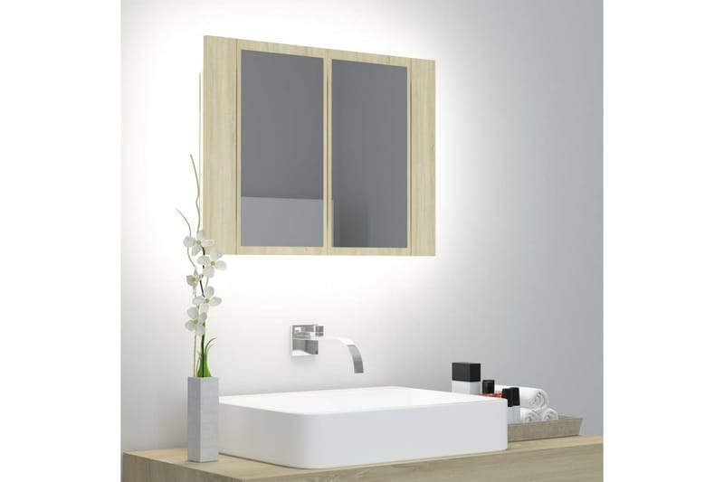 Spegelskåp med LED sonoma-ek 60x12x45 cm - Brun - Spegelskåp