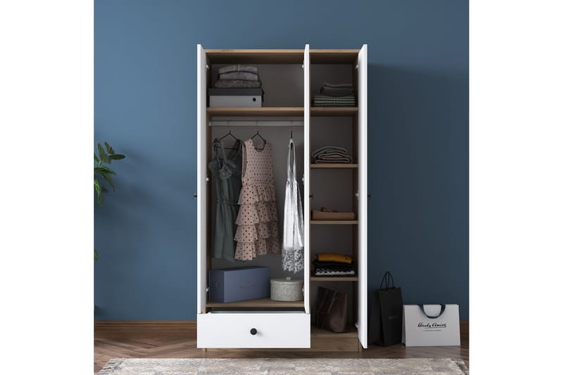 Garderob Jain 90x170 cm Brun/Vit - Hanah Home - Garderober & garderobssystem - Garderobsskåp
