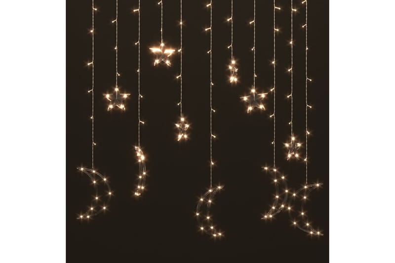 Ljusgardin stjärnor och månar fjärrkontroll 138 LED varmvit - Vit - Julpynt & juldekoration