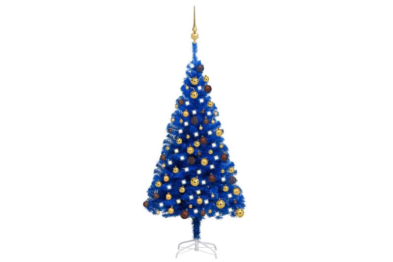Plastgran med LED och julgranskulor blå 120 cm PVC - Plastgran
