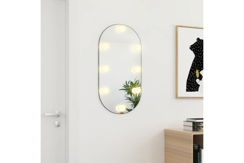 Spegel med LED-lampor 80x40 cm glas oval - Silver - Hallspegel - Väggspegel