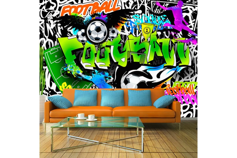 Fototapet Football Graffiti 150x105 - Artgeist sp. z o. o. - Tapeter vardagsrum - Fototapet - Kökstapeter - Tapeter sovrum & sovrumstapet