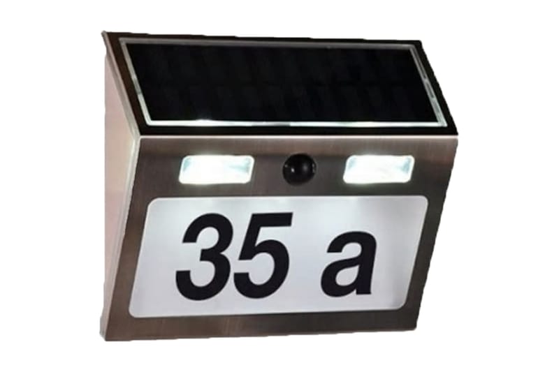 HI Husnummer med soldrivna LED silver - Silver - Fasaddekor - Husnummerskylt