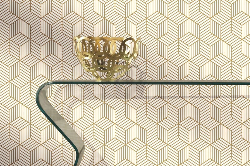 Striped Hexagon  Limma&Ta Bort Klistermärke Tapet Vit/Guld - Väggklistermärken & wallstickers