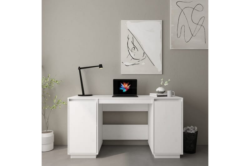 beBasic Skrivbord vit 140x50x75 cm massiv furu - White - Skrivbord - Datorbord