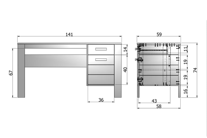 Datorbord Mitchell 141 cm med Förvaring Låda + Skåp - Stålgrå - Skrivbord - Datorbord