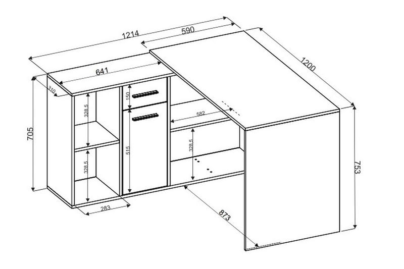 Hörnskrivbord Elisina 122 cm med Förvaring 4 Hyllor - Sandek/Vit - Hörnskrivbord