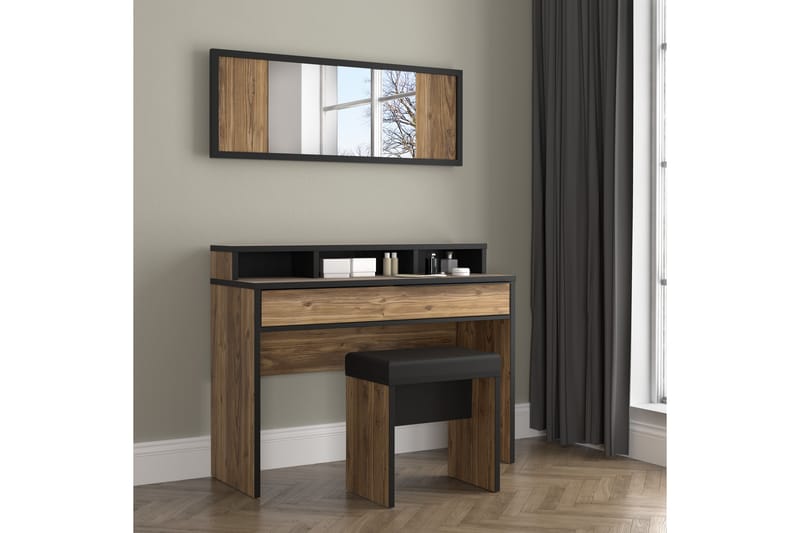 Sminkbord Yundola 110 cm - Brun/Svart - Sminkbord & toalettbord - Sminkbord med spegel