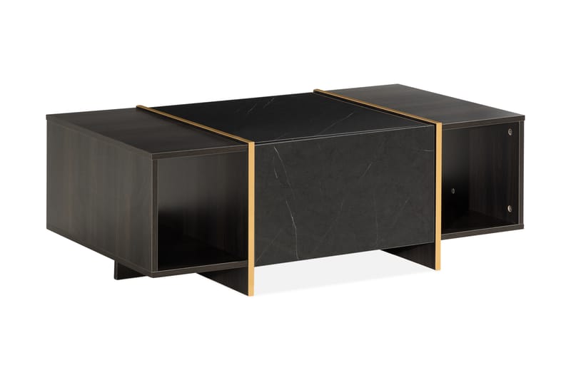 Soffbord Brassington 104 cm med Förvaring Lådor + Hyllor - Svart/Guld - Marmorbord - Soffbord