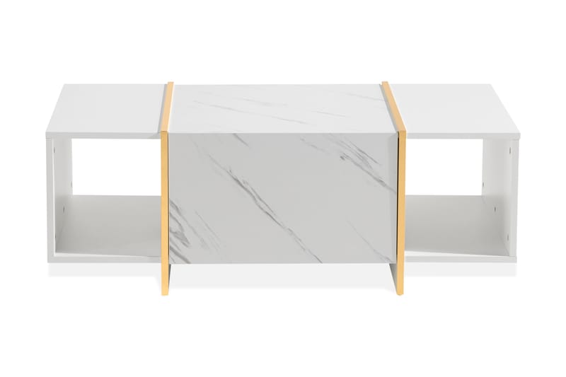 Soffbord Brassington 104 cm med Förvaring Lådor + Hyllor - Vit/Guld - Marmorbord - Soffbord