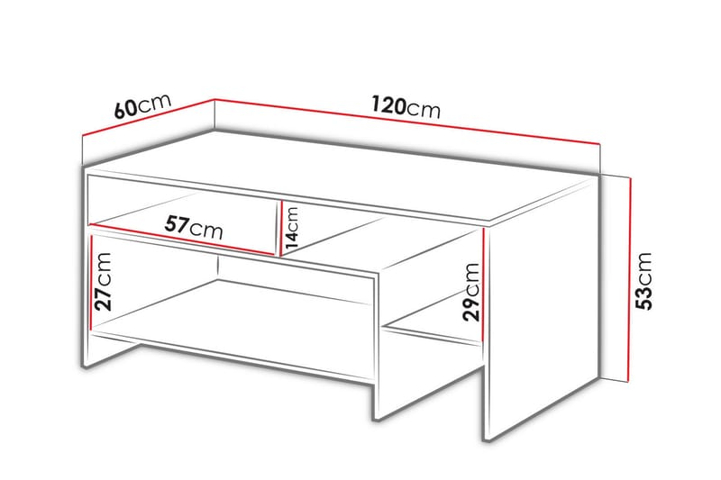 Soffbord Darrick 120 cm med Förvaring Hyllor - Vit/Ekfärg - Soffbord
