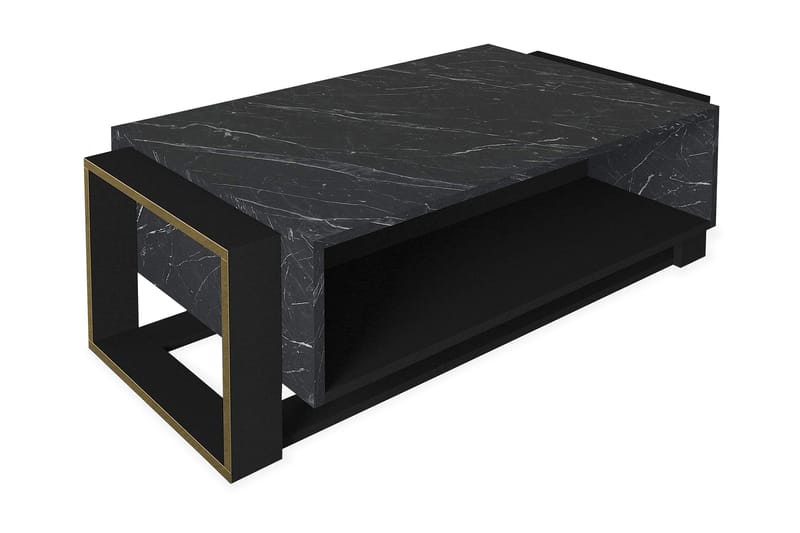 Soffbord Kalayia 106 cm Marmormönster med Förvaring Hyllor - Svart/Guld - Marmorbord - Soffbord