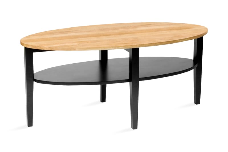 Soffbord Vanstad 120 cm Ovalt med Förvaring Hylla - Massiv Ek/Svart - Soffbord med förvaring - Soffbord