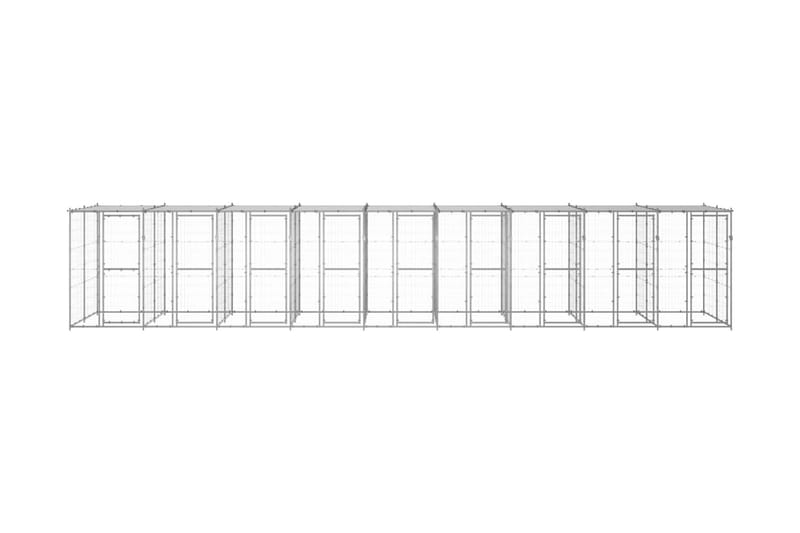 Hundgård för utomhusbruk galvaniserat stål med tak 21,78 m² - Silver - Hundgrind & hundstaket