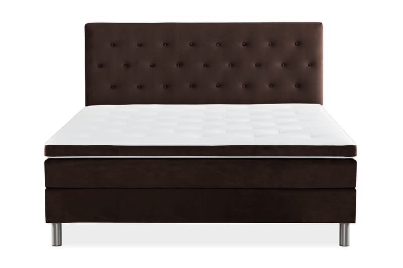 Komplett Sängpaket Rebeca 160x200 cm Knapp Gavel - Brun|Sammet - Kontinentalsäng - Dubbelsäng - Komplett sängpaket