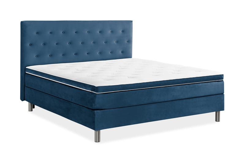 Komplett Sängpaket Rebeca 180x200 cm Knapp Gavel - Mörkblå|Sammet - Kontinentalsäng - Dubbelsäng - Komplett sängpaket
