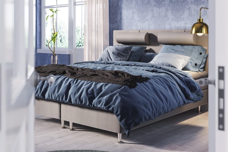 Komplett Sängpaket Sofia 160x200 - Ljusgrå med nackkudde - Kontinentalsäng - Komplett sängpaket