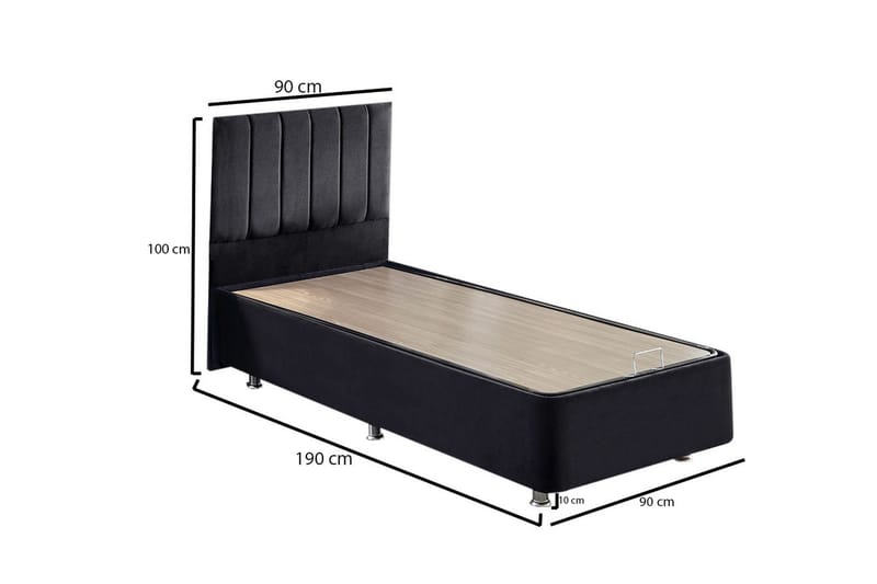 Sängram Misopa med Sänggavel Singel 90x190 cm - Svart - Kontinentalsäng - Komplett sängpaket