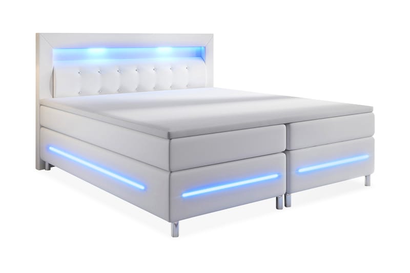 Komplett Sängpaket Pisa Lyx 180x200 LED Pikerad Gavel Konstl - Vit - Kontinentalsäng - Dubbelsäng - Komplett sängpaket