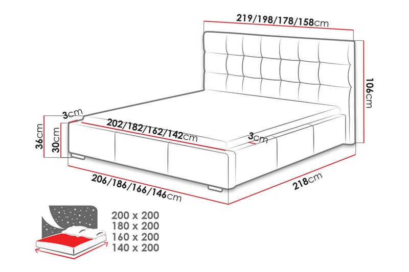 Förvaringssäng & madrass Dolores 218x198x106 cm - Vit - Säng med förvaring - Komplett sängpaket
