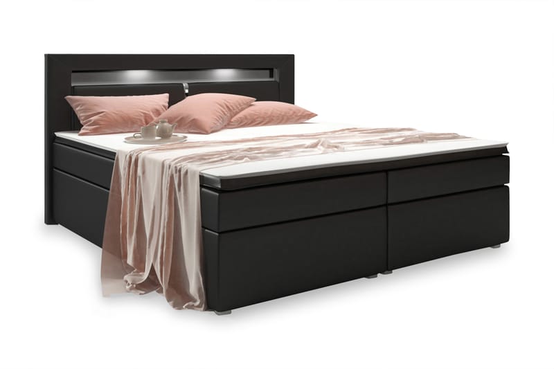 Komplett Sängpaket Pisa 160x200 med Förvaring - Svart|Konstläder - Säng med förvaring - Komplett sängpaket