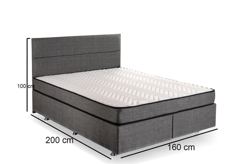 Kontinentalsäng Zilarra 160x200 cm - Grå - Säng med förvaring - Komplett sängpaket