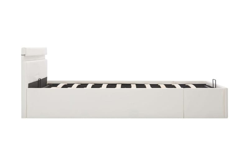 Sängram hydraulisk förvaring LED vit konstläder 160x200 cm - Vit - Sängram & sängstomme