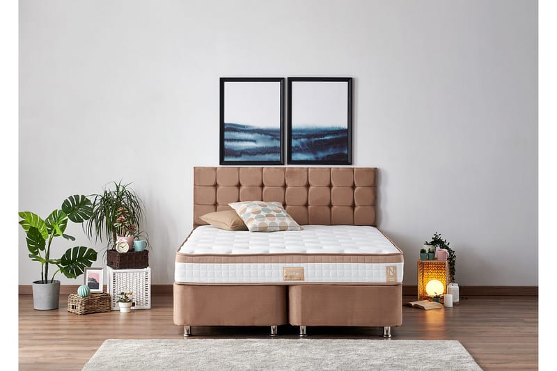 Kontinentalsäng Dubbel Pylpio 140x190 cm - Ljusbrun - Ställbar säng