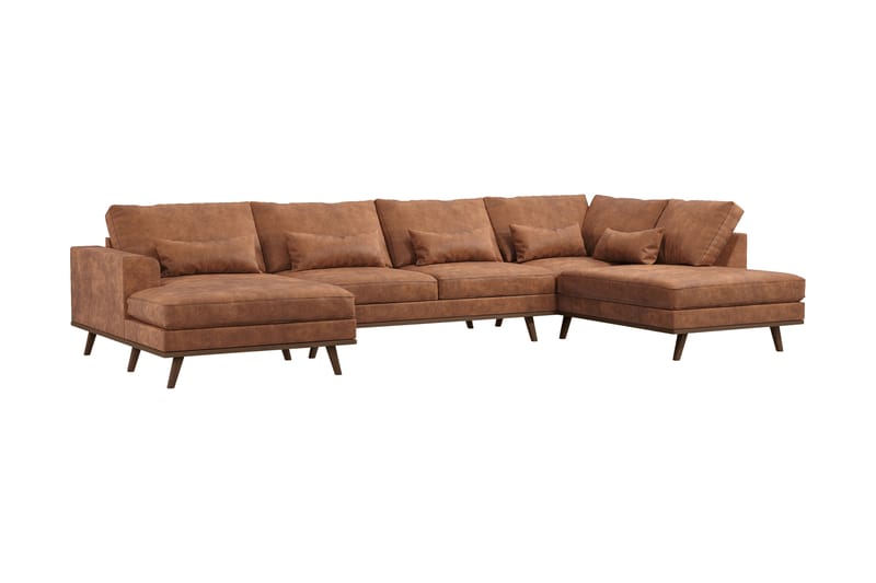 U-soffa Haga - Brun - 4 sits soffa med divan - U-soffa