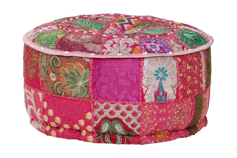 Sittpuff med lappmönster rund bomull handgjord 40x20 cm rosa - Rosa - Sittpuff