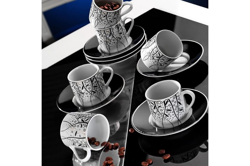 Kaffekoppset Adine 12 Delar - Porslin/Svart - Kaffekopp & kaffemugg - Porslin
