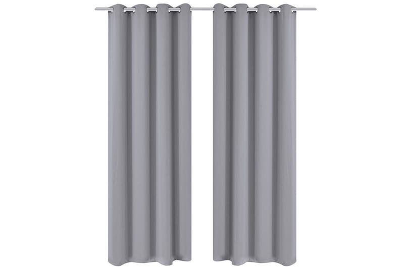 Mörkläggningsgardiner med metallringar 2 st 135x245 cm grå - Grå/Metall - Mörkläggningsgardiner