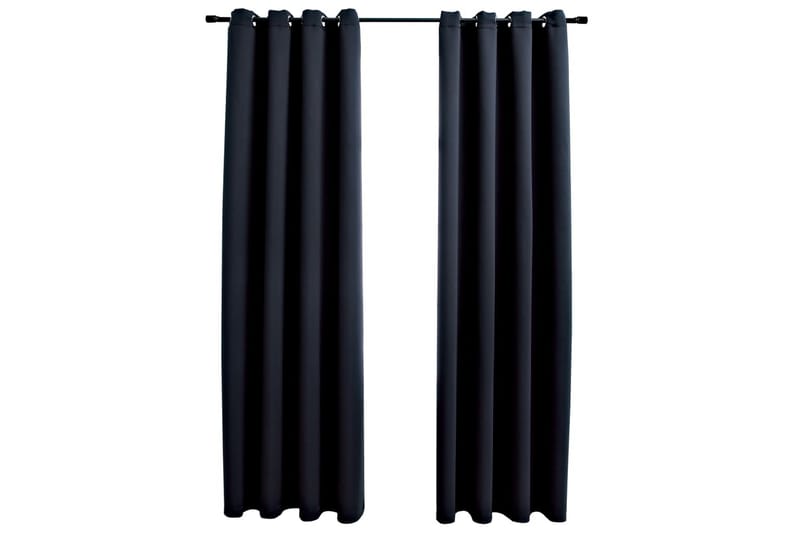 Mörkläggningsgardiner med metallringar 2 st svart 140x225 cm - Svart - Mörkläggningsgardiner