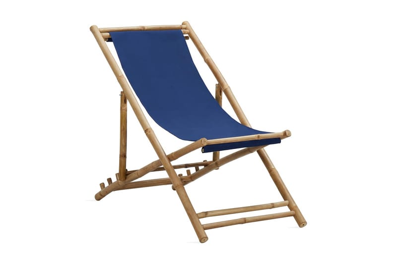 Solstol bambu och kanvas marinblå - Blå - Balkongstol - Strandstol - Brassestol & campingstol