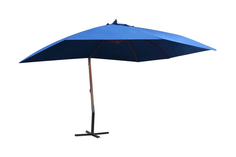 Hängande parasoll med trästång 400x300 cm blå - Blå - Hängparasoll