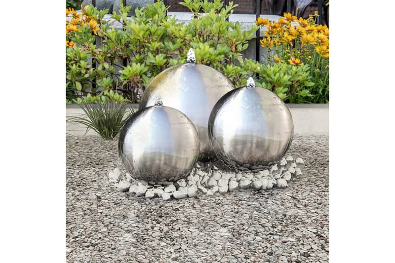 Sfäriska trädgårdsfontäner 3 st med LEDs rostfritt stål - Silver - Trädgårdsfontän