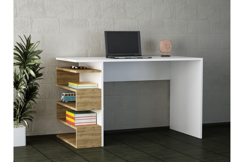 Skrivbord Clora 120 cm med Sidoförvaring - Vit/Valnötsbrun - Skrivbord - Datorbord