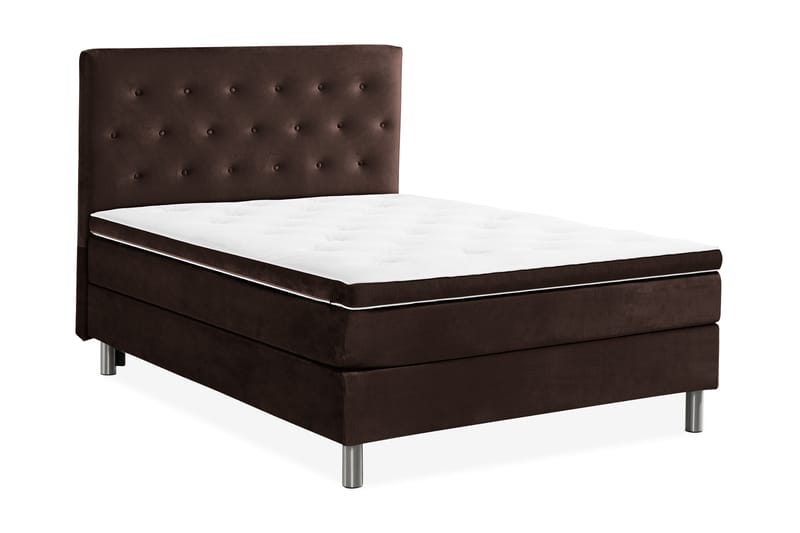 Komplett Sängpaket Rebeca 120x200 cm Knapp Gavel - Brun|Sammet - Kontinentalsäng - Komplett sängpaket