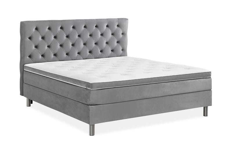 Komplett Sängpaket Rebeca 160x200 cm Djuphäftad Gavel - Ljusgrå|Sammet - Kontinentalsäng - Dubbelsäng - Komplett sängpaket