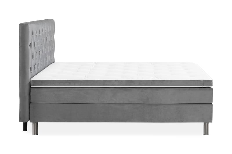 Komplett Sängpaket Rebeca 160x200 cm Djuphäftad Gavel - Ljusgrå|Sammet - Komplett sängpaket - Kontinentalsäng - Dubbelsäng