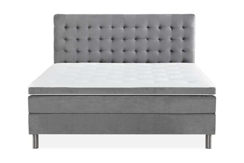 Komplett Sängpaket Rebeca 160x200 cm Rutig Gavel - Ljusgrå|Sammet - Kontinentalsäng - Dubbelsäng - Komplett sängpaket