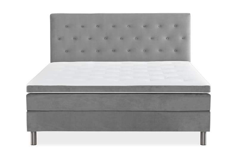 Komplett Sängpaket Rebeca 180x200 cm Knapp Gavel - Ljusgrå|Sammet - Kontinentalsäng - Dubbelsäng - Komplett sängpaket