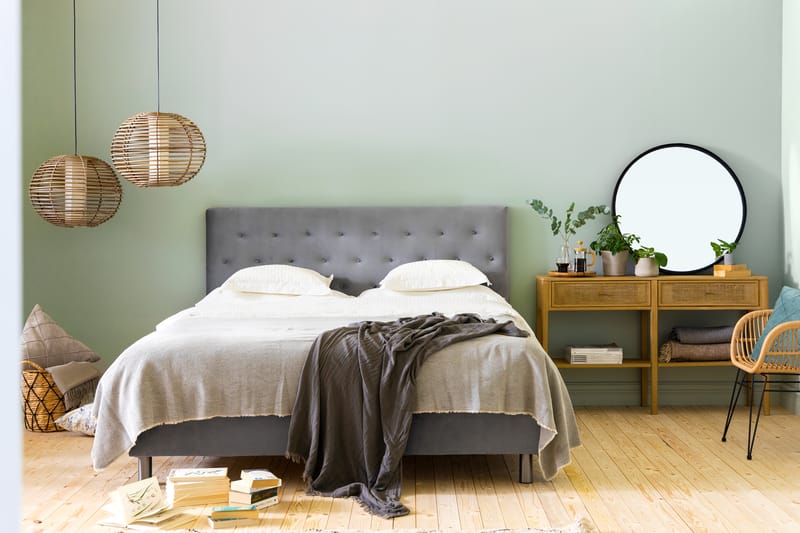 Komplett Sängpaket Rebeca 180x200 cm Knapp Gavel - Ljusgrå|Sammet - Kontinentalsäng - Dubbelsäng - Komplett sängpaket