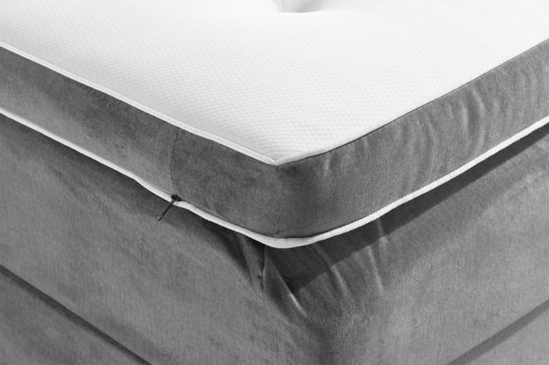 Komplett Sängpaket Rebeca 180x200 cm Rutig Gavel - Ljusgrå|Sammet - Kontinentalsäng - Dubbelsäng - Komplett sängpaket