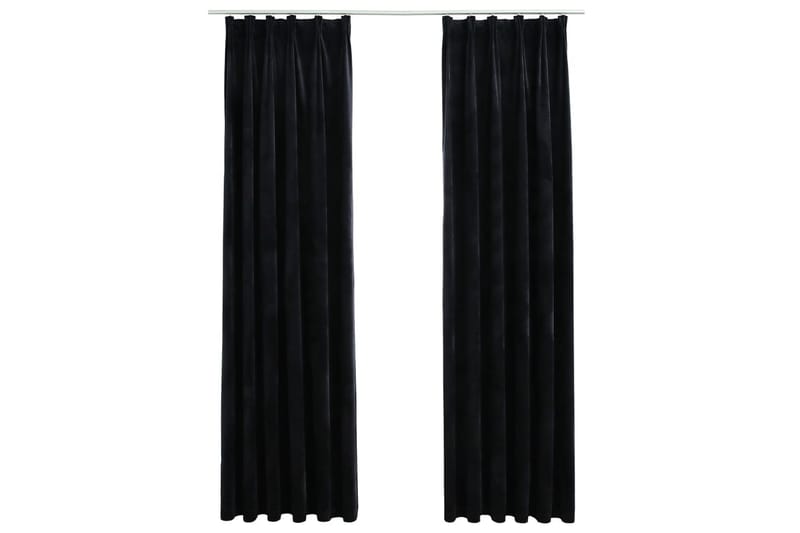 Mörkläggningsgardiner 2 st med krokar sammet svart 140x245 c - Mörkläggningsgardiner