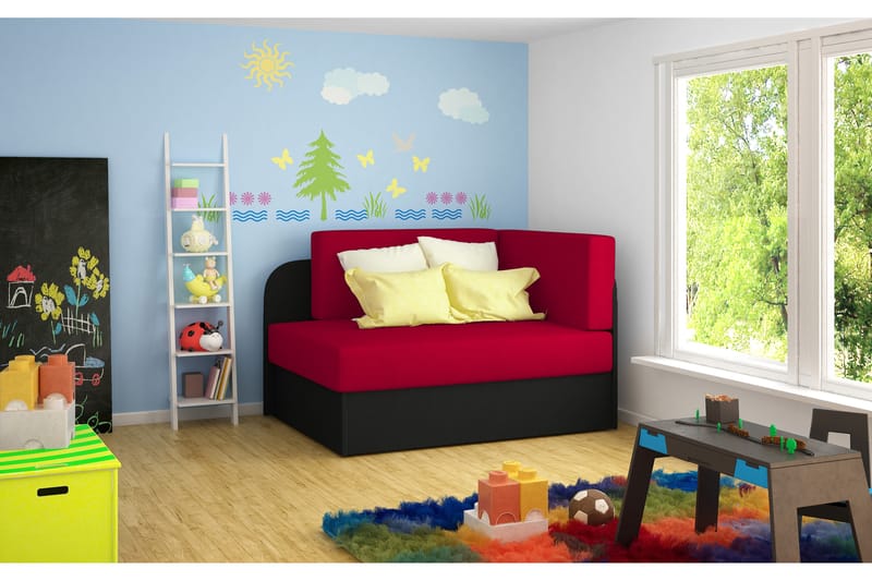 Bäddsoffa Pons - Röd|Svart - Möbler - Soffa - Bäddsoffa - Bäddsoffa längsbäddad