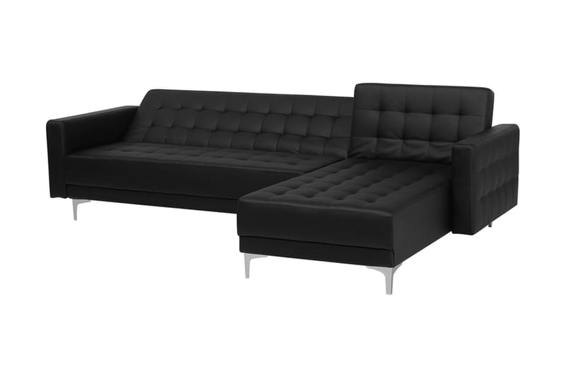 Hörnbäddsoffa Westerleigh Vänster med Fotpall Konstläder - Svart - Möbler - Soffa - Bäddsoffa - Bäddsoffa längsbäddad