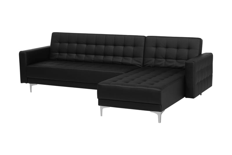 Hörnbäddsoffa Westerleigh Vänster med Fotpall Konstläder - Svart - Möbler - Soffa - Bäddsoffa - Bäddsoffa längsbäddad